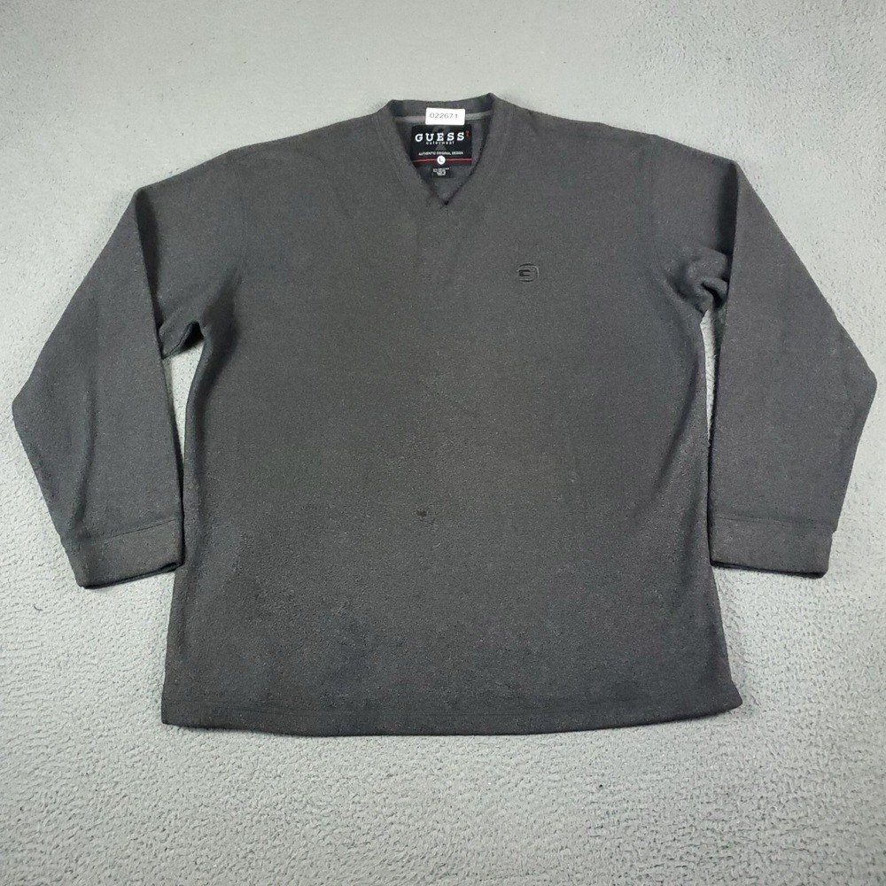 GUESS Sweater Mens Large Gray Casual Pullover Long Sleeve Sweatshirt *